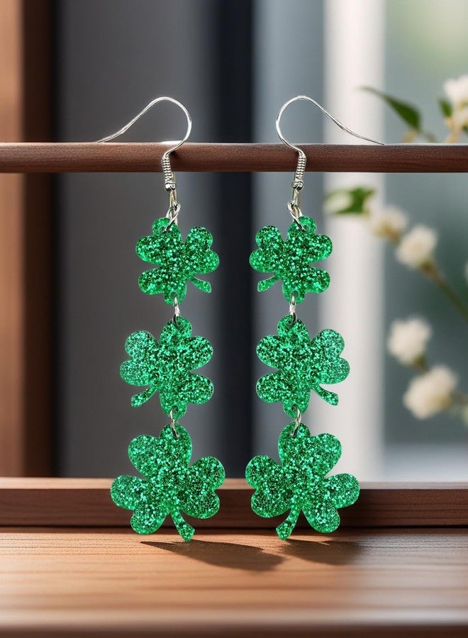 JSLOVFLO St Patricks Day Green Clover Earrings Shamrock Dangle Earrings for Women, St. Patrick's Day Accessories Good Luck Hoop Earrings - Image 4